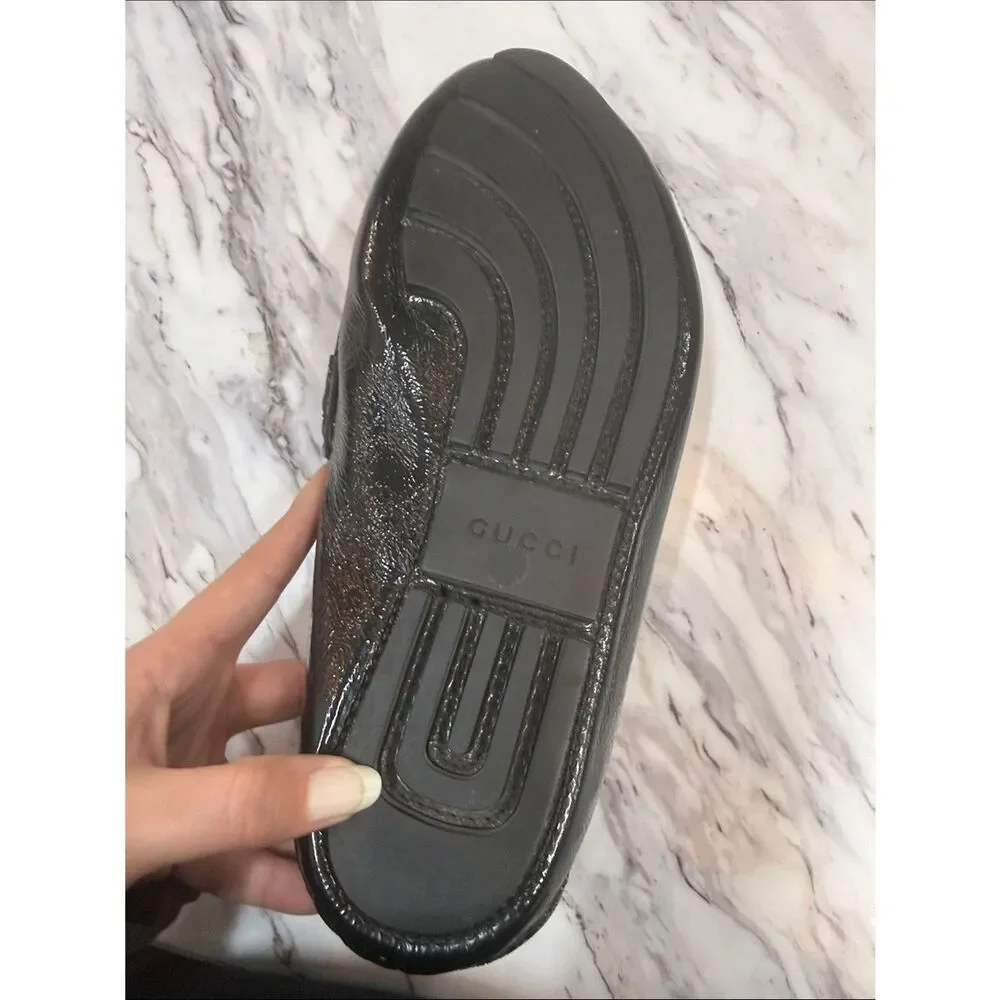 Gucci Black Patent Leather Fringe Loafers with Multicolor Trim